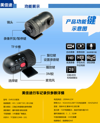 美佳途DVD行车记录仪 专车专用，720P高清夜视守护您的行车安全